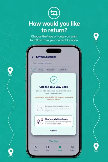 NAVIORA app: How would you like to return? Choose Your Way Back with Retrace My Walking Path and Shortest Walking Route